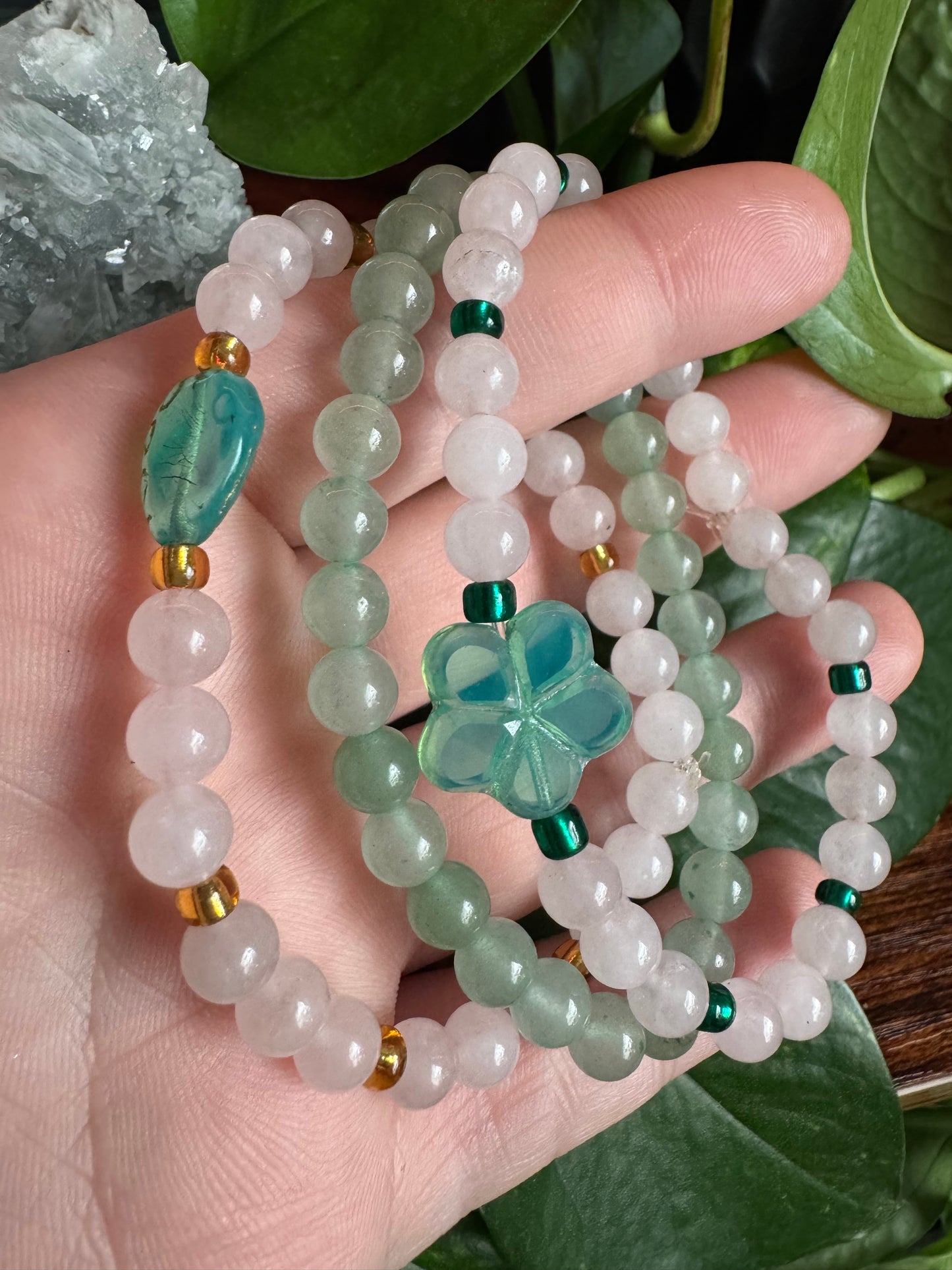 loving adventure stack (rose quartz & green aventurine)