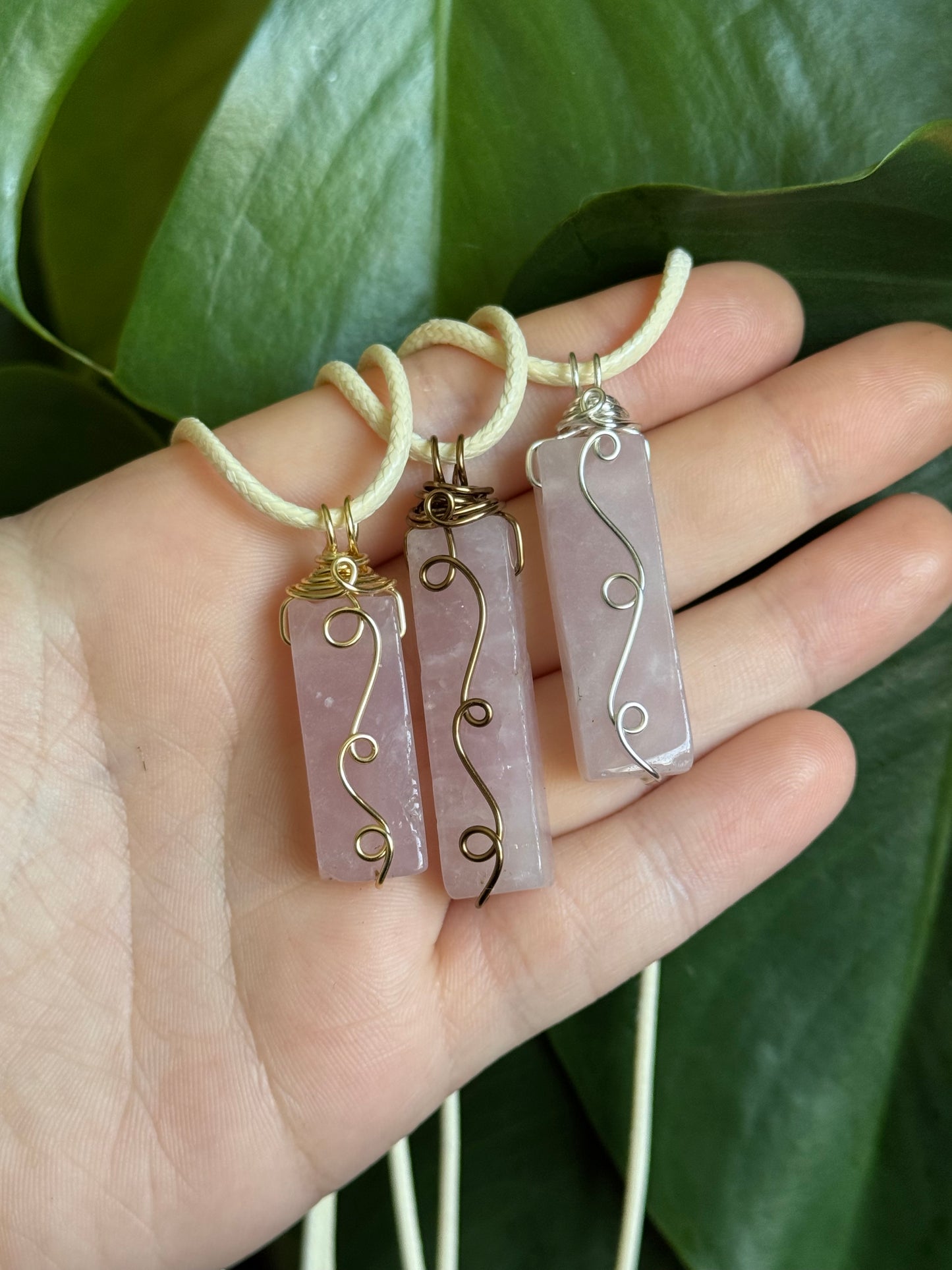 simple swirls rose quartz pendant (choose your own)