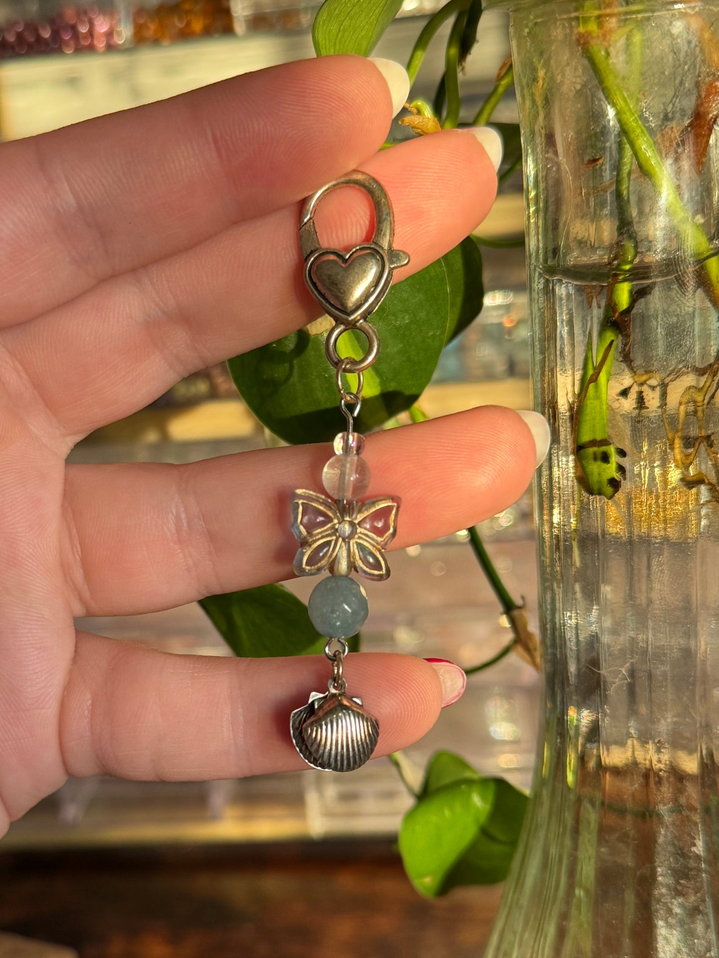 Aquamarine & Butterfly Keychain/Bag Charm
