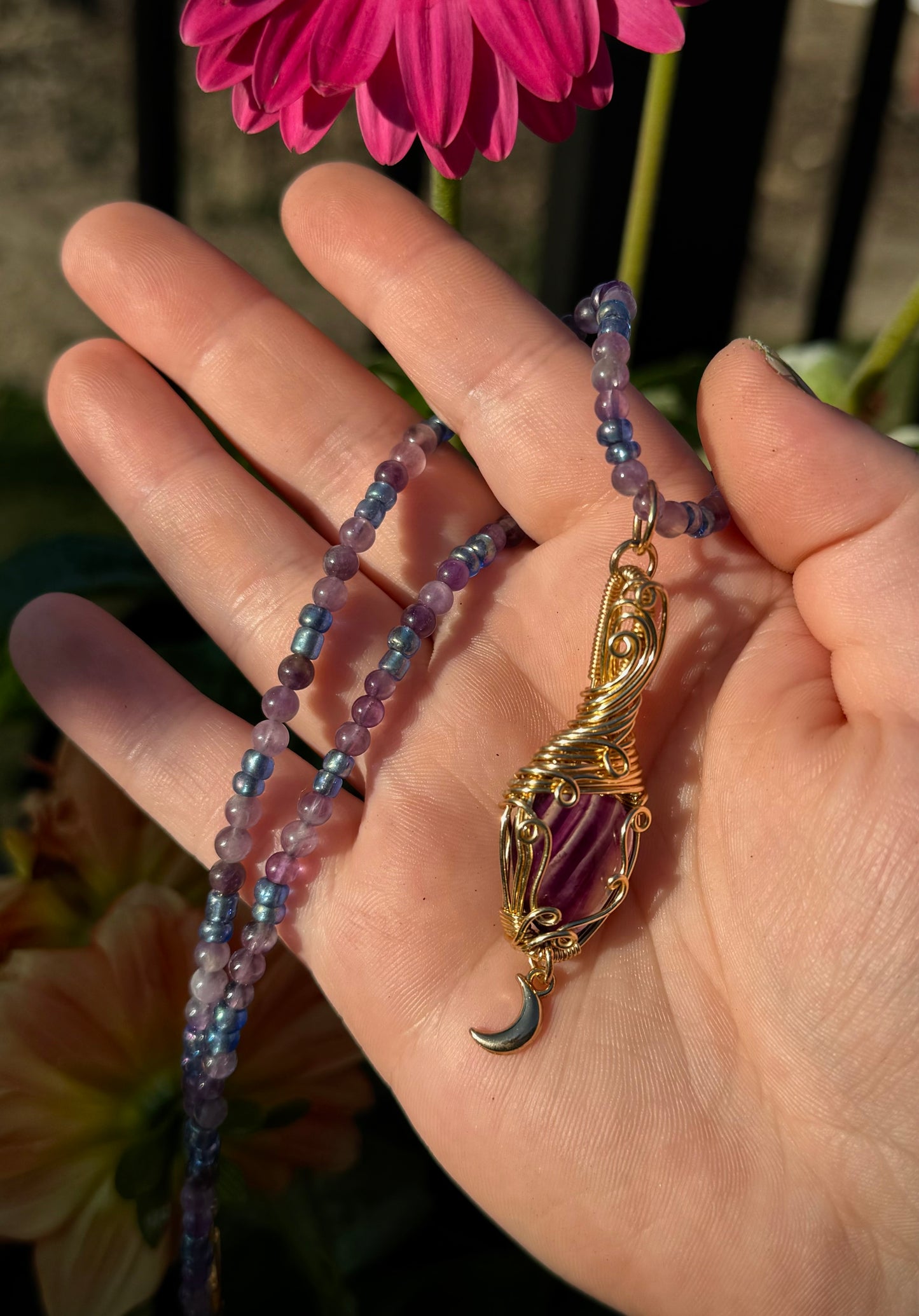 purple fluorite stacker necklace