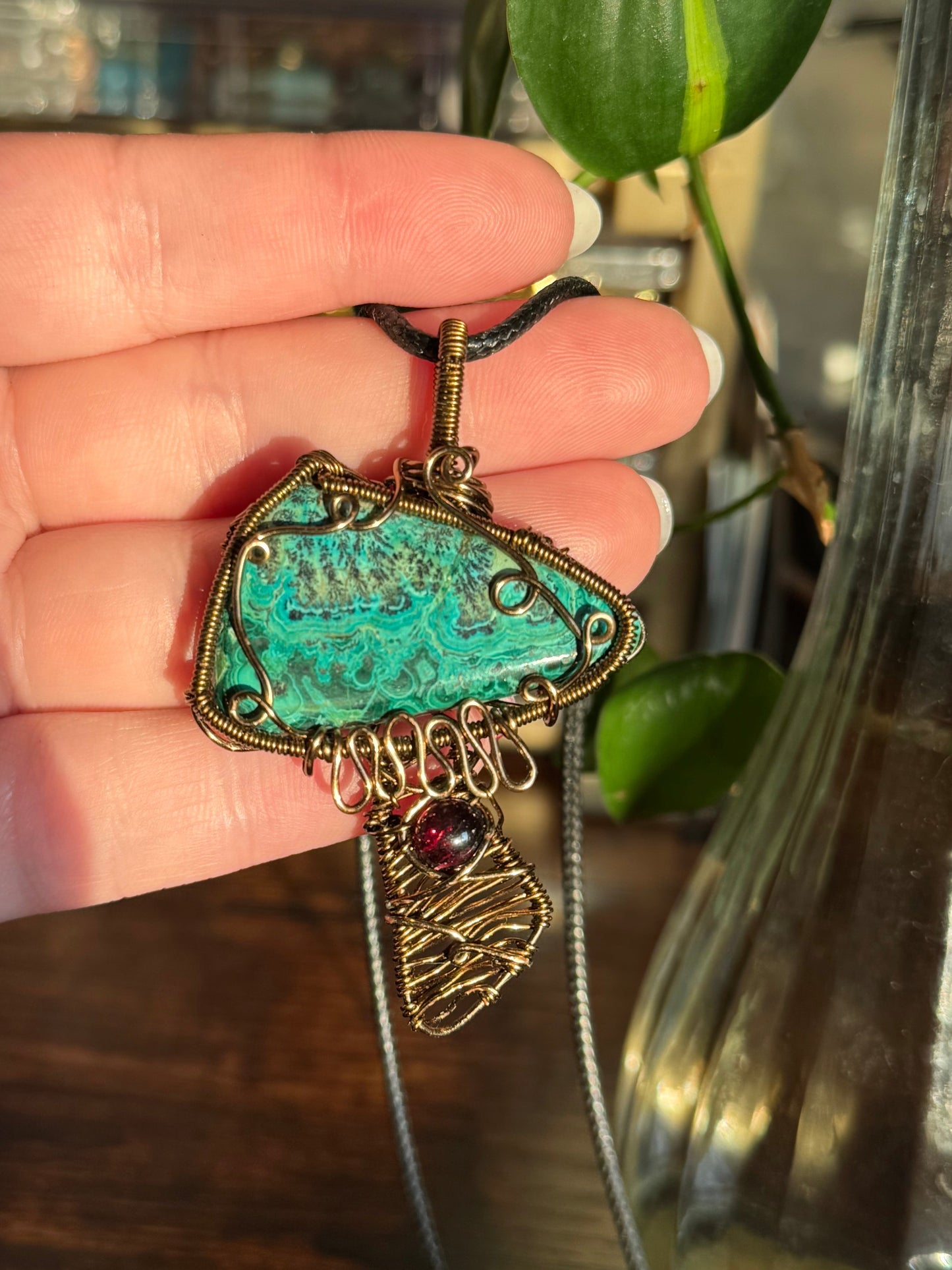 Malachite & Garnet Mushroom Pendant