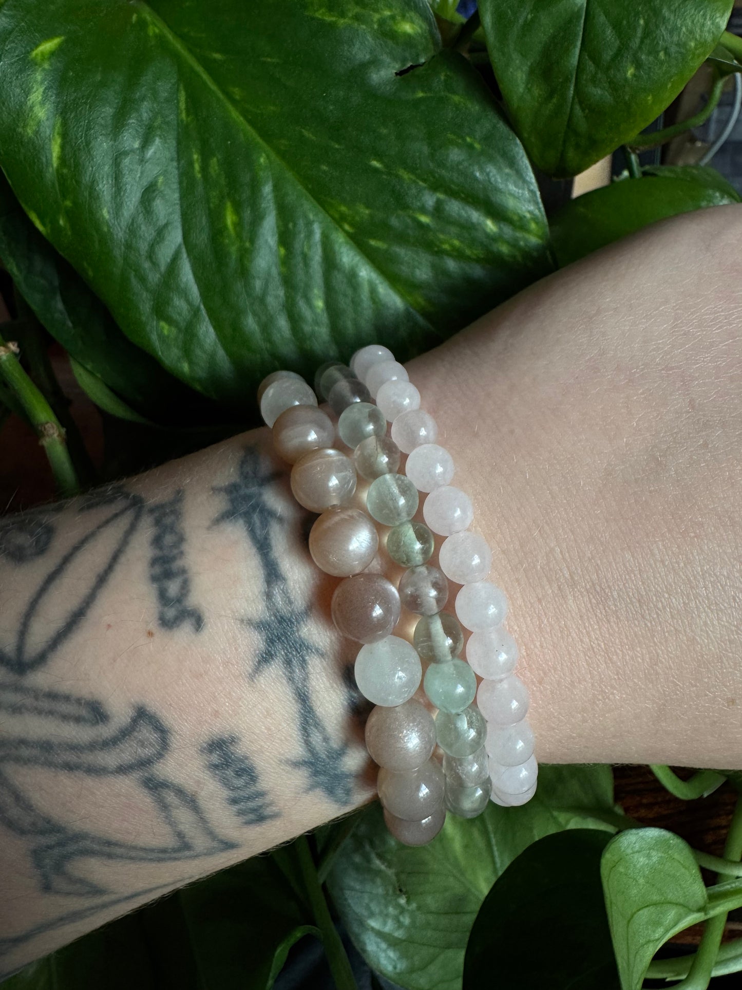 love stack (peach moonstone, fluorite & rose quartz)