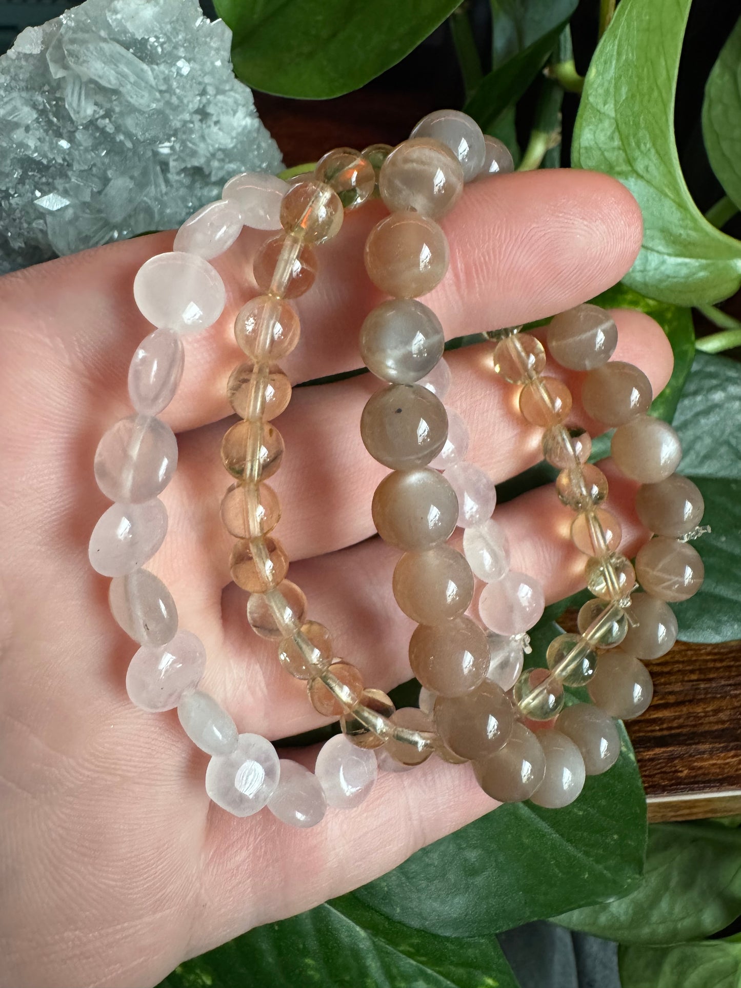 love in bloom stack (moonstone, HTA citrine, & rose quartz)