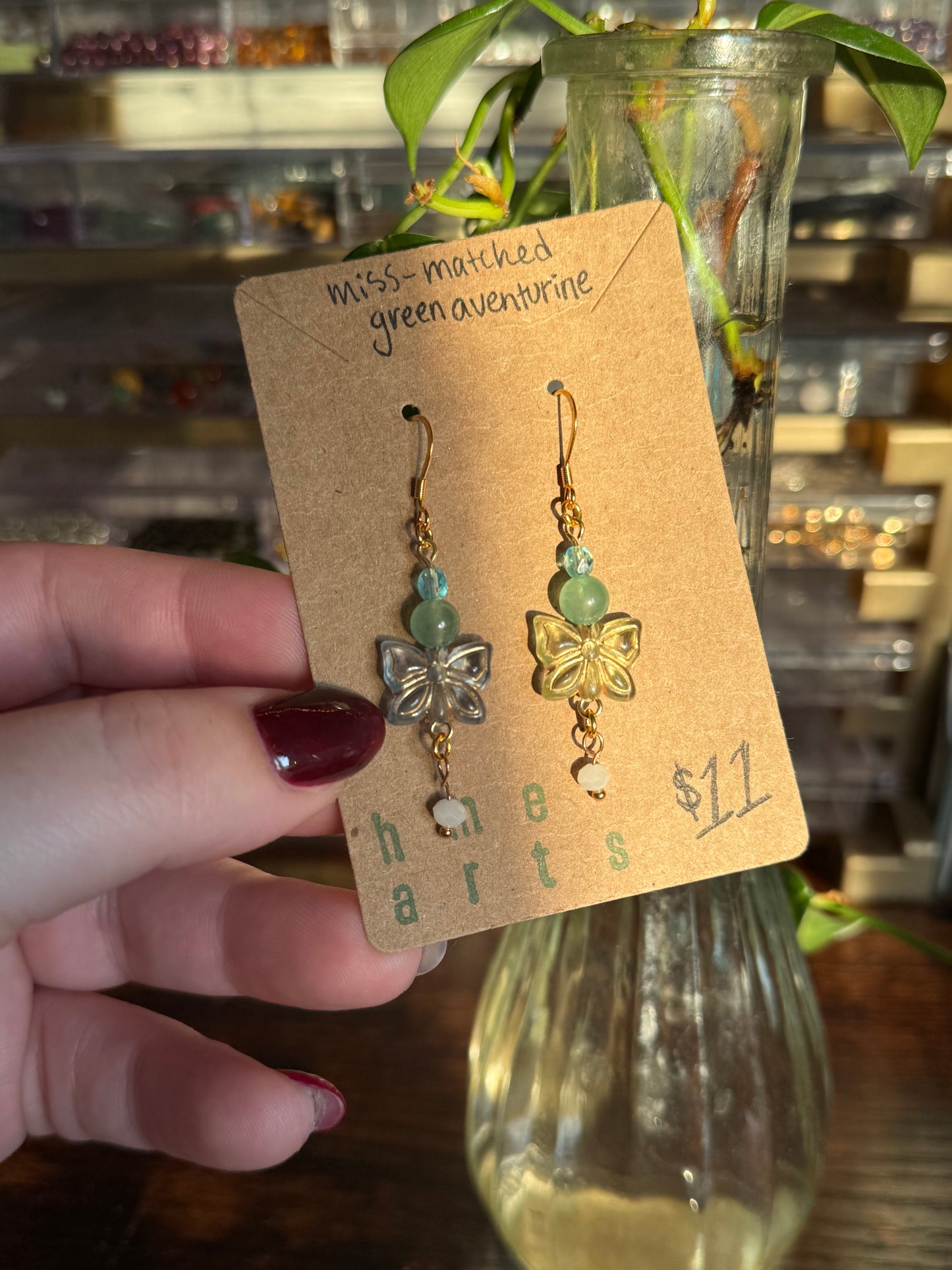 Miss Matched Green Aventurine Butterfly Earrings