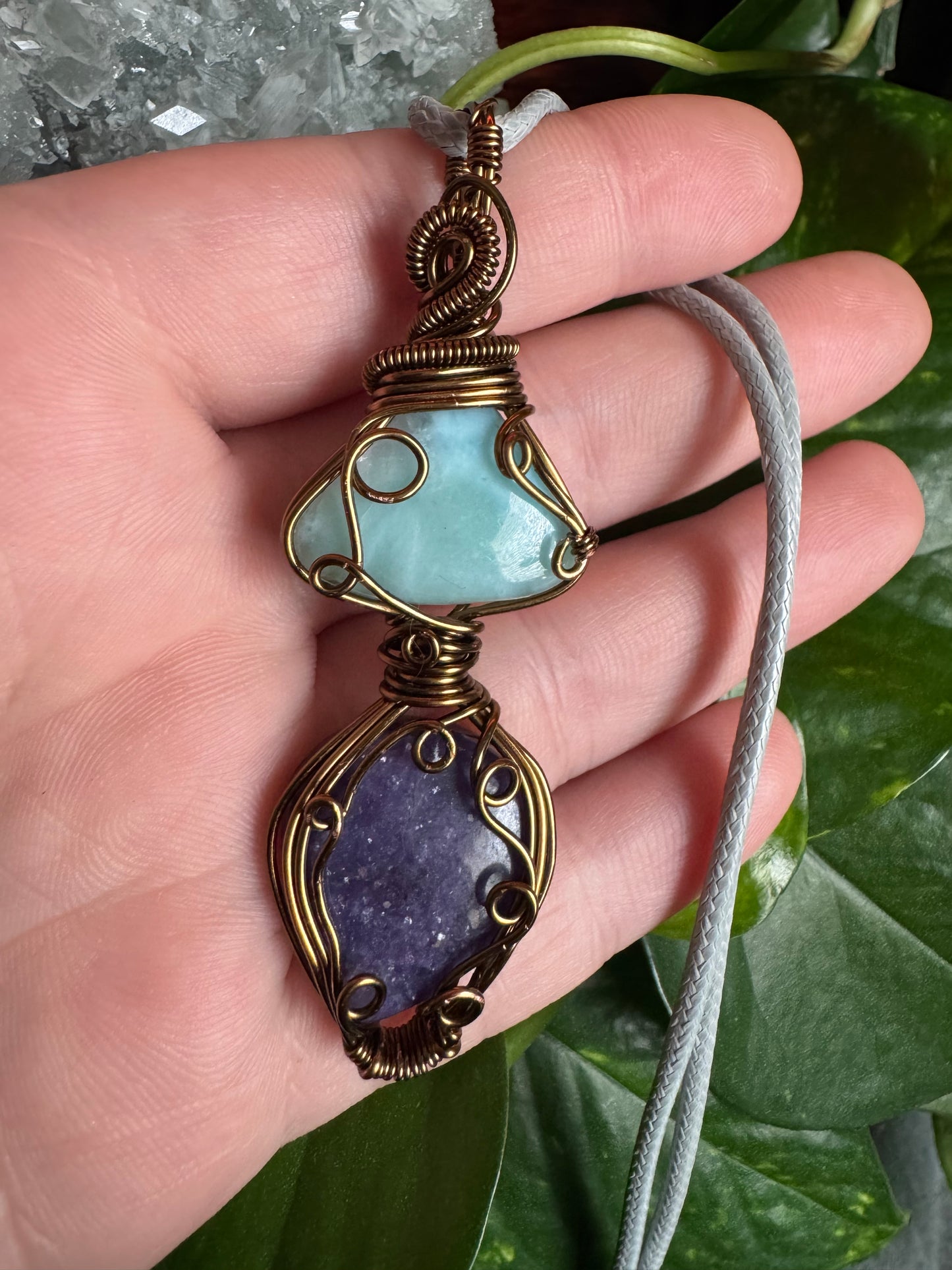 larimar & lepidolite doublet