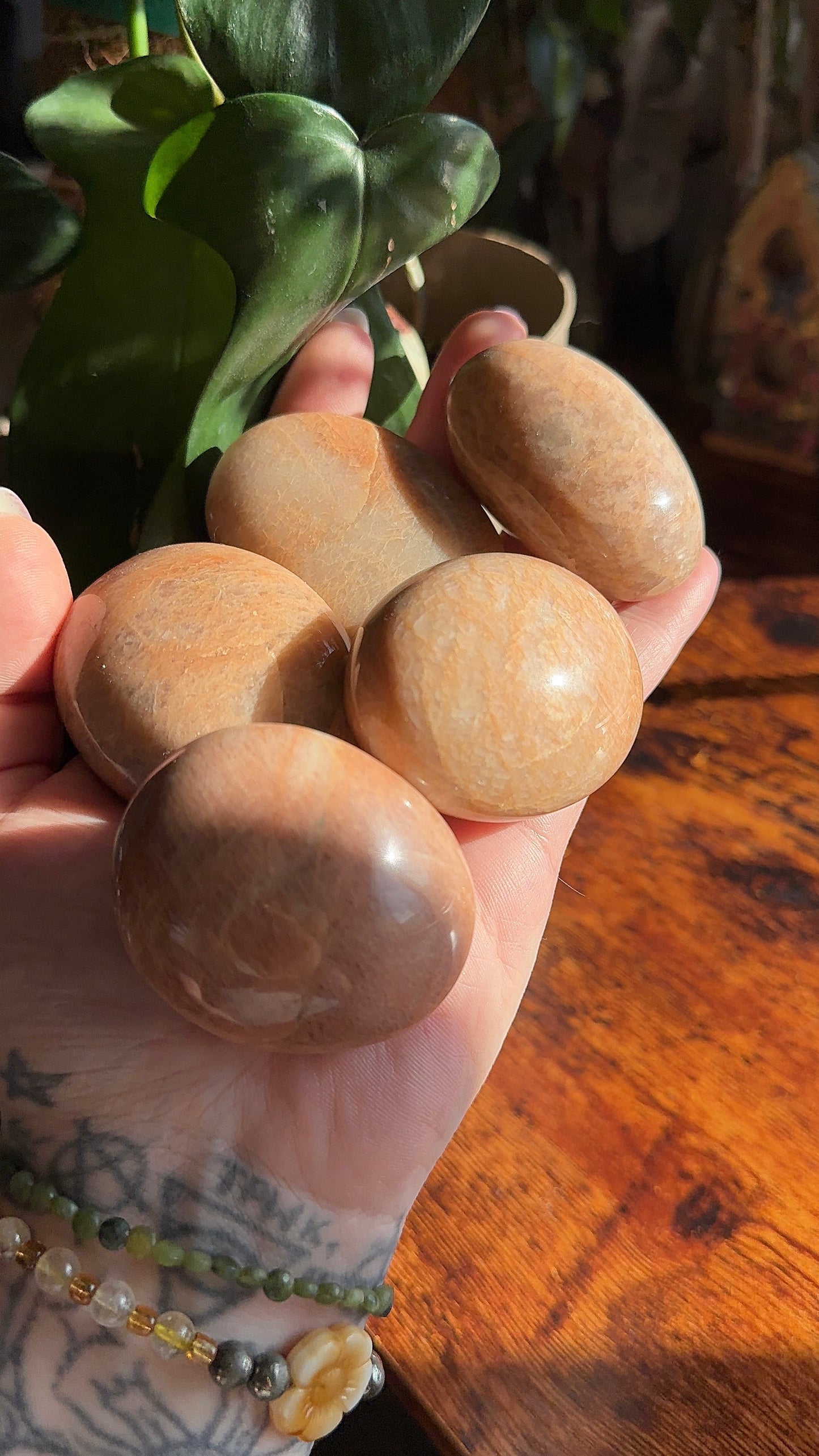 Peach Moonstone Palmstone (intuitively chosen)
