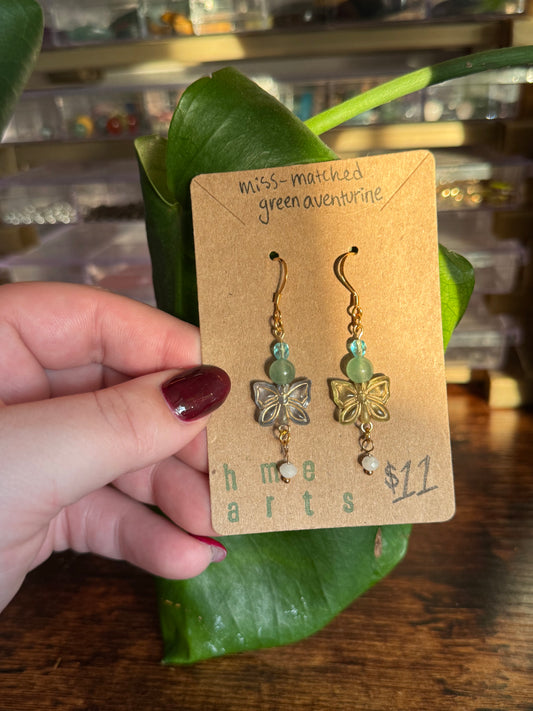 Miss Matched Green Aventurine Butterfly Earrings
