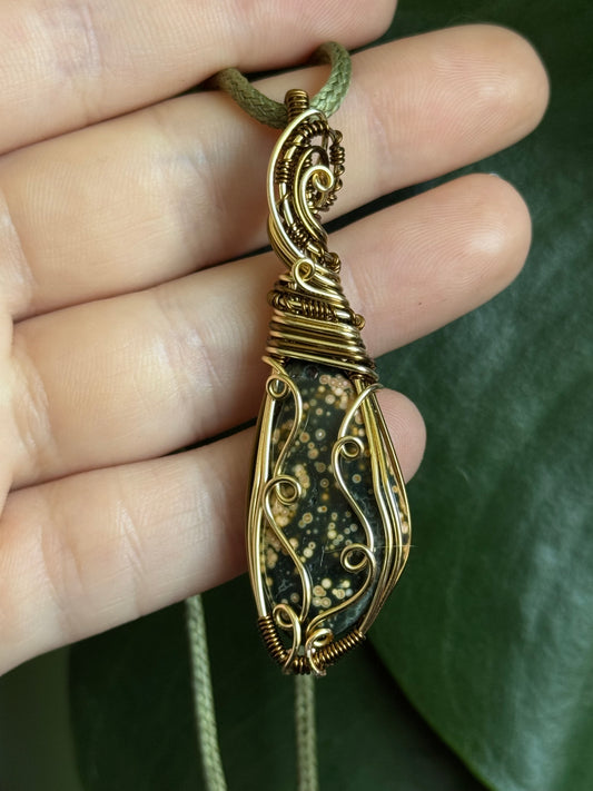orbicular jasper mixed metal pendant