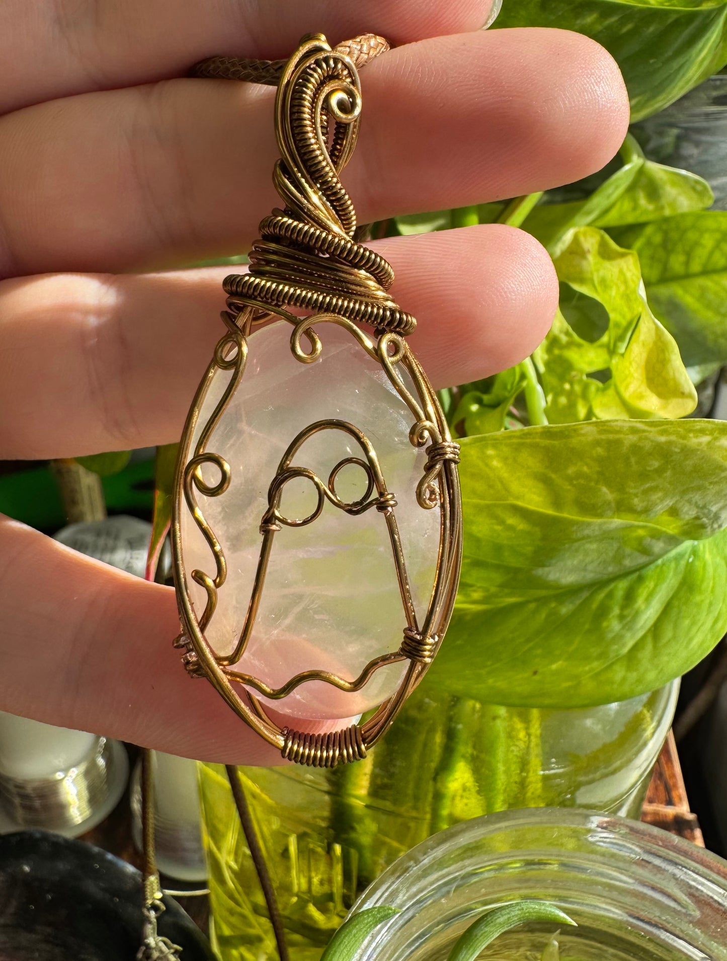 rose quartz ghostly pendant