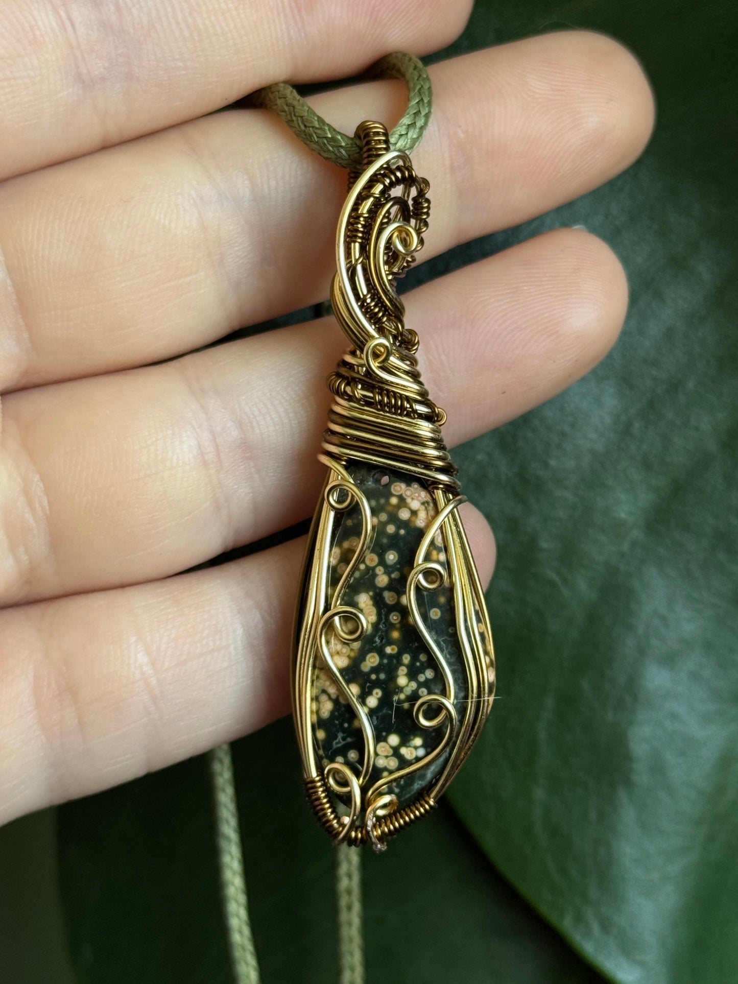 orbicular jasper mixed metal pendant