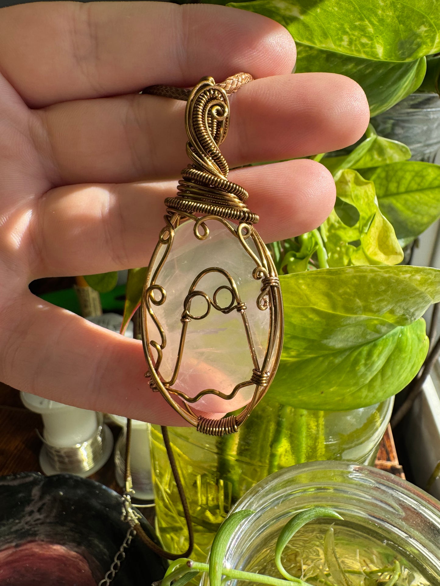 rose quartz ghostly pendant