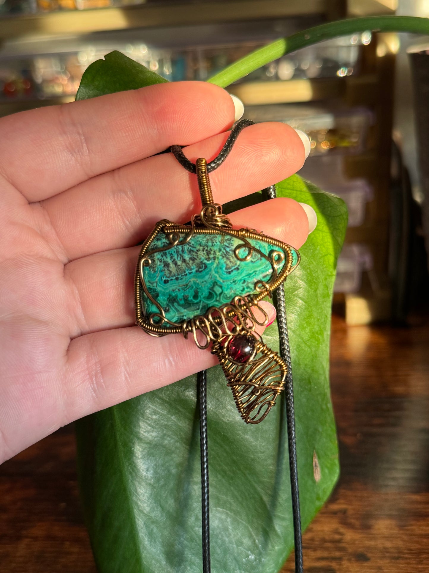 Malachite & Garnet Mushroom Pendant