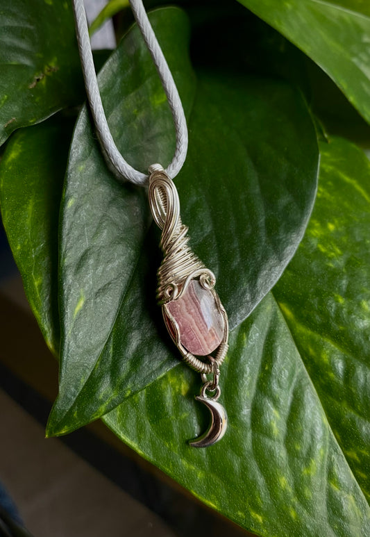 rhodochrosite moon pendant