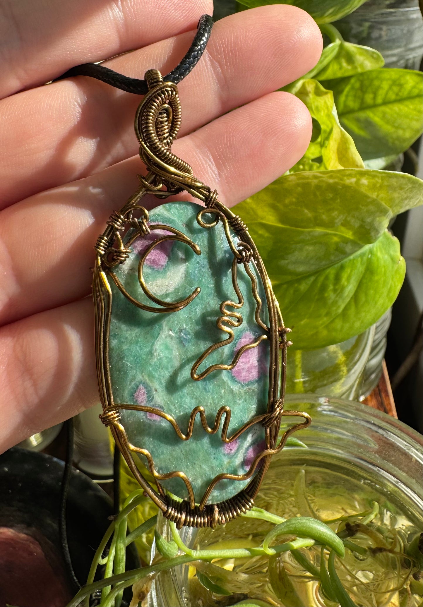 moon & bats ruby fuchsite pendant