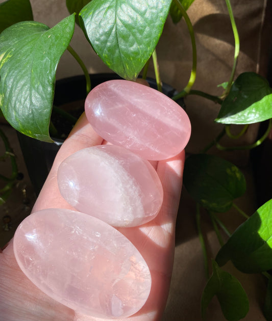 flashy rose quartz palmstone (choose size)